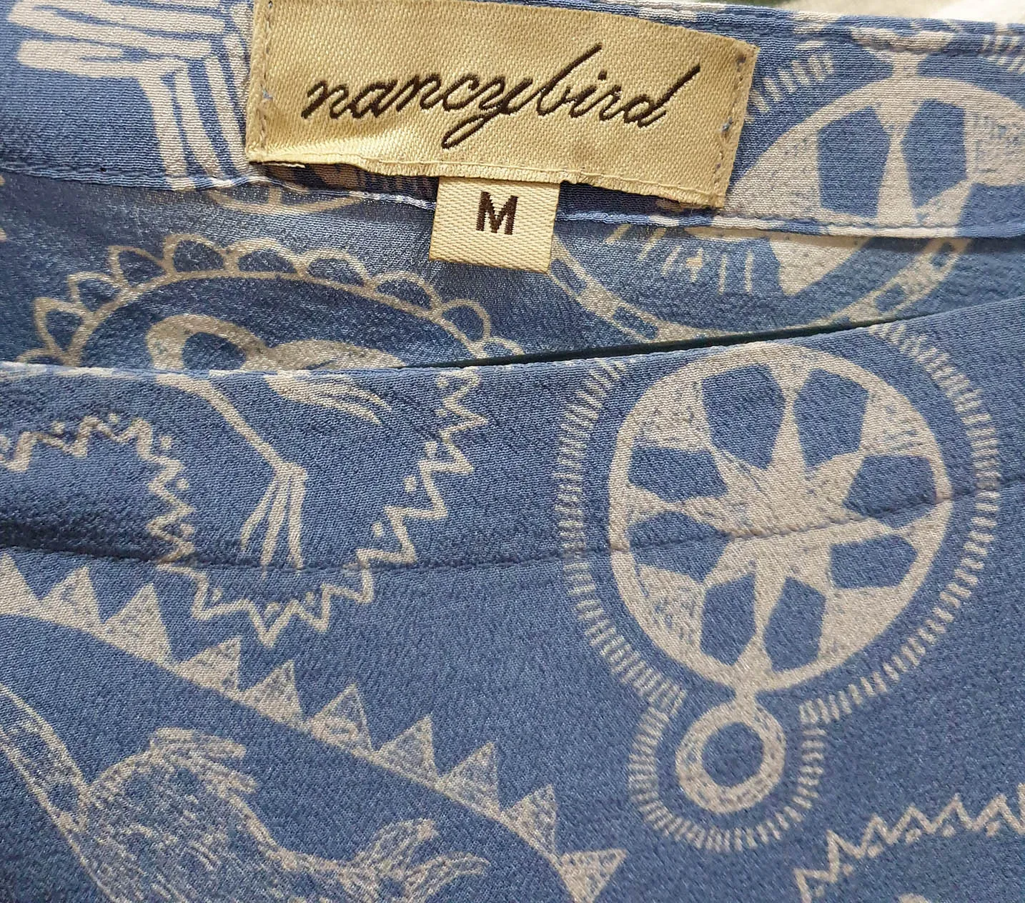 Nancybird blue symbol print silk top size M
