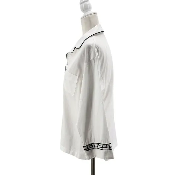 Natori Womens Small Pajamas Two Piece White Black Set
