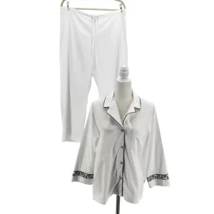 Natori Womens Small Pajamas Two Piece White Black Set