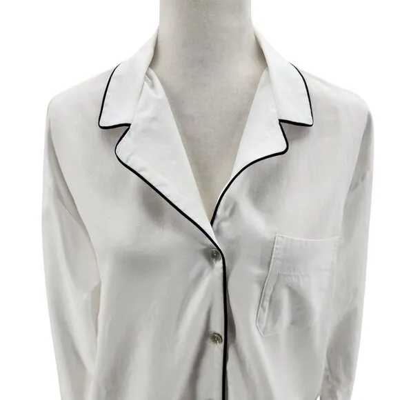 Natori Womens Small Pajamas Two Piece White Black Set