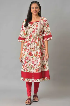 Natural Floral Printed A-Line kurta