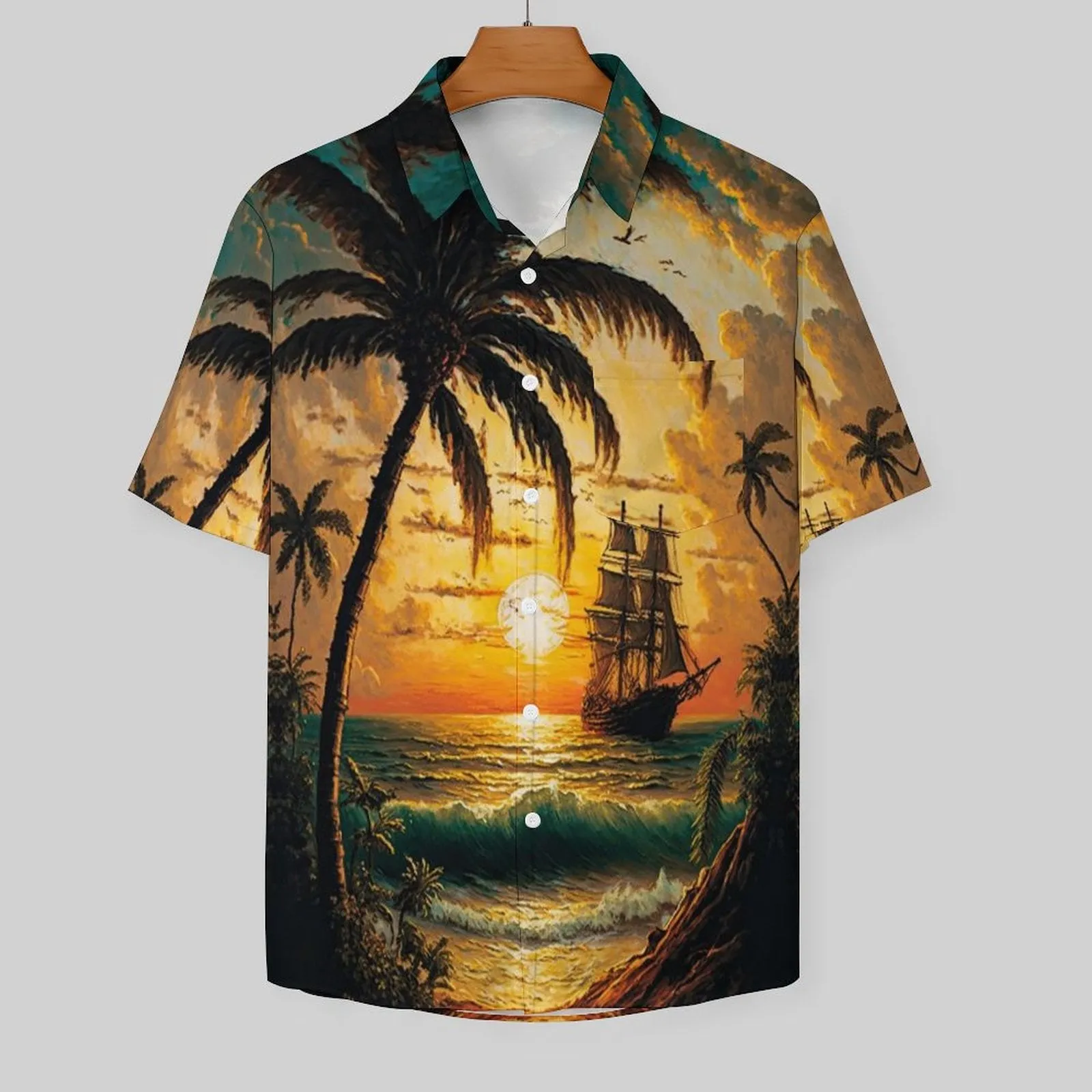 Nautical Casual Chest Pocket Short Sleeve Shirt 2308100938