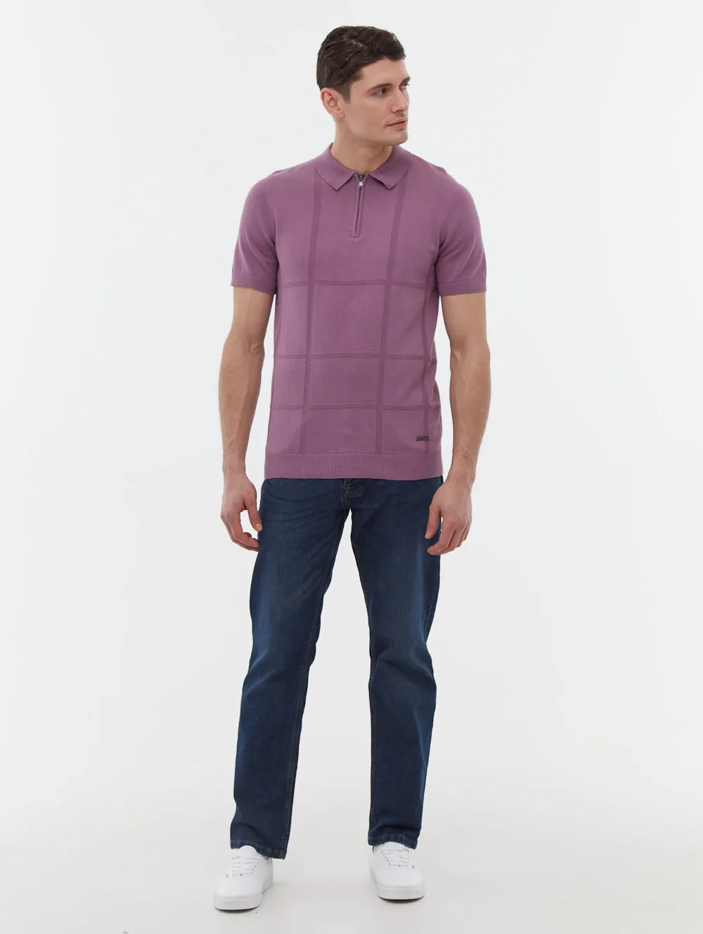 Navaro Grid Pattern Polo Shirt