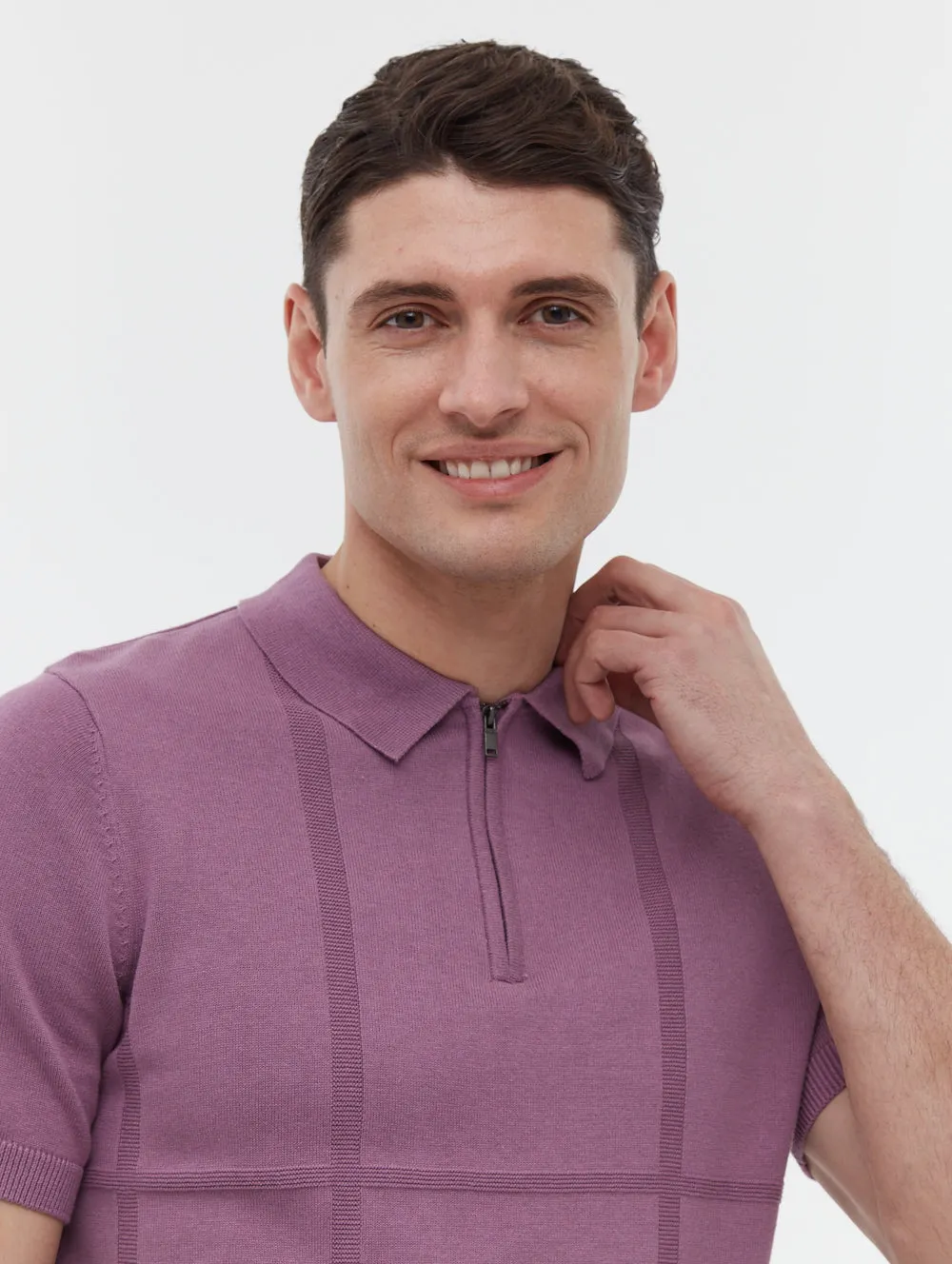 Navaro Grid Pattern Polo Shirt