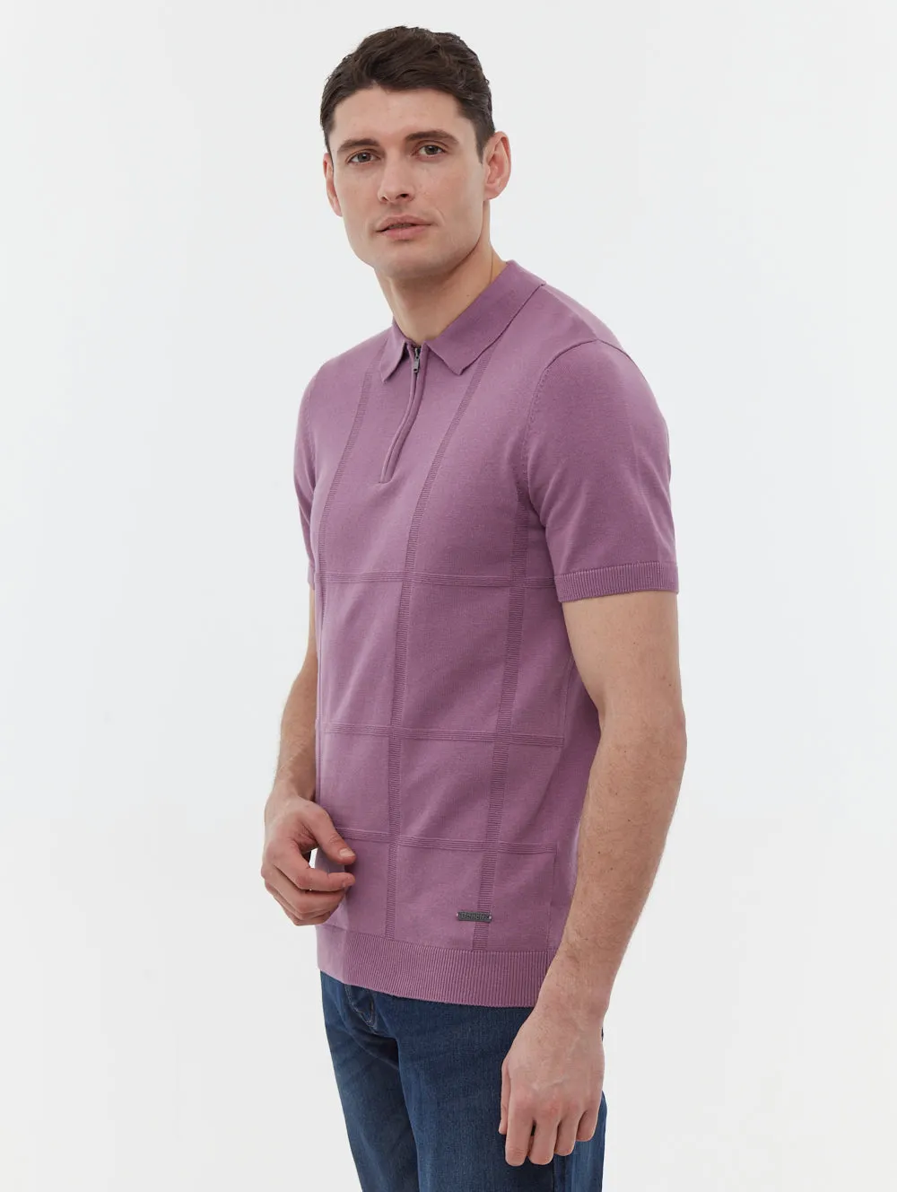 Navaro Grid Pattern Polo Shirt