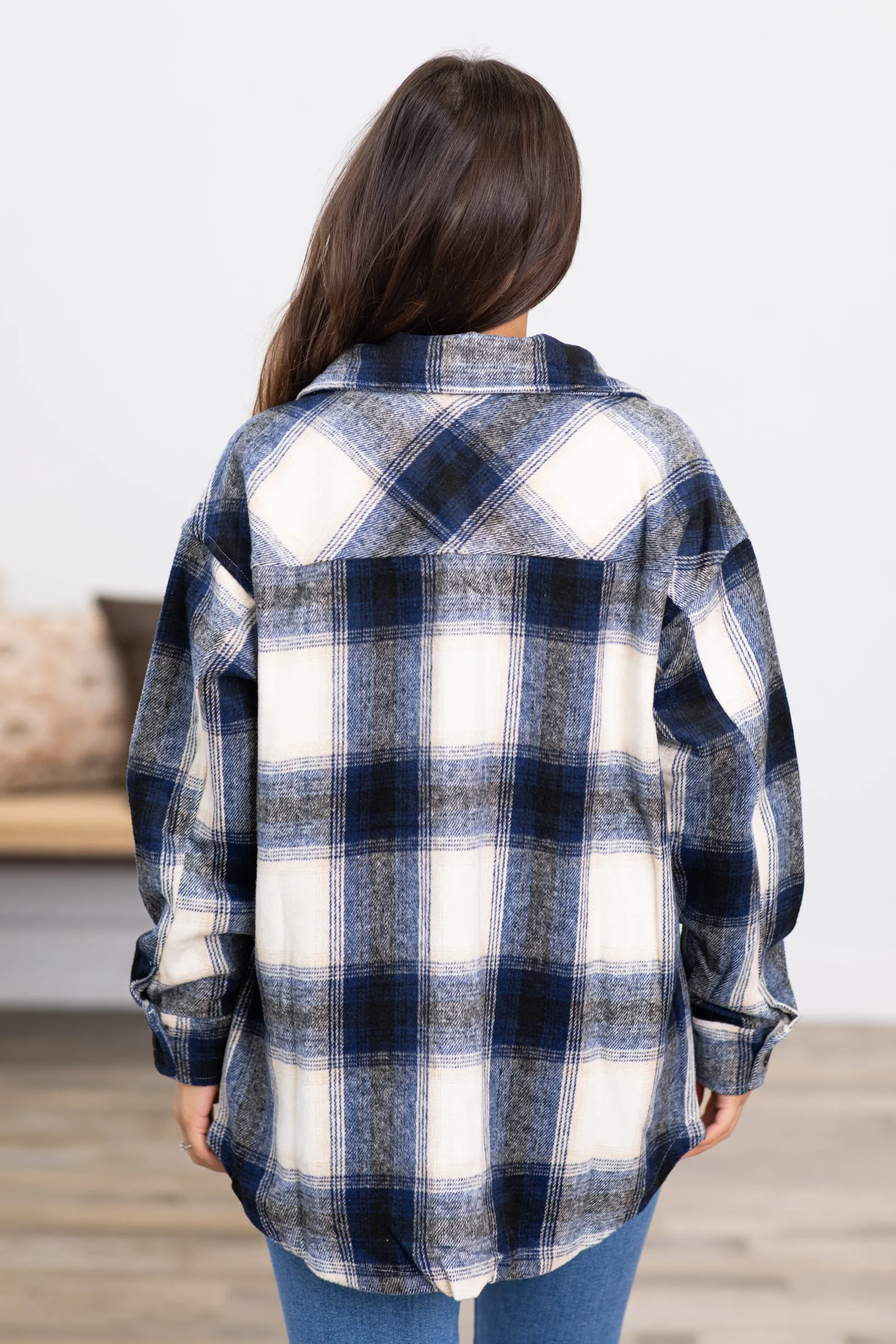Navy and Ivory Plaid Yarn Dyed Shacket