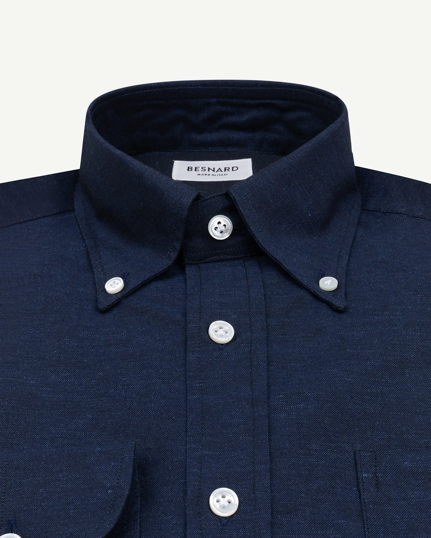 Navy Cotton Linen Button Down Shirt
