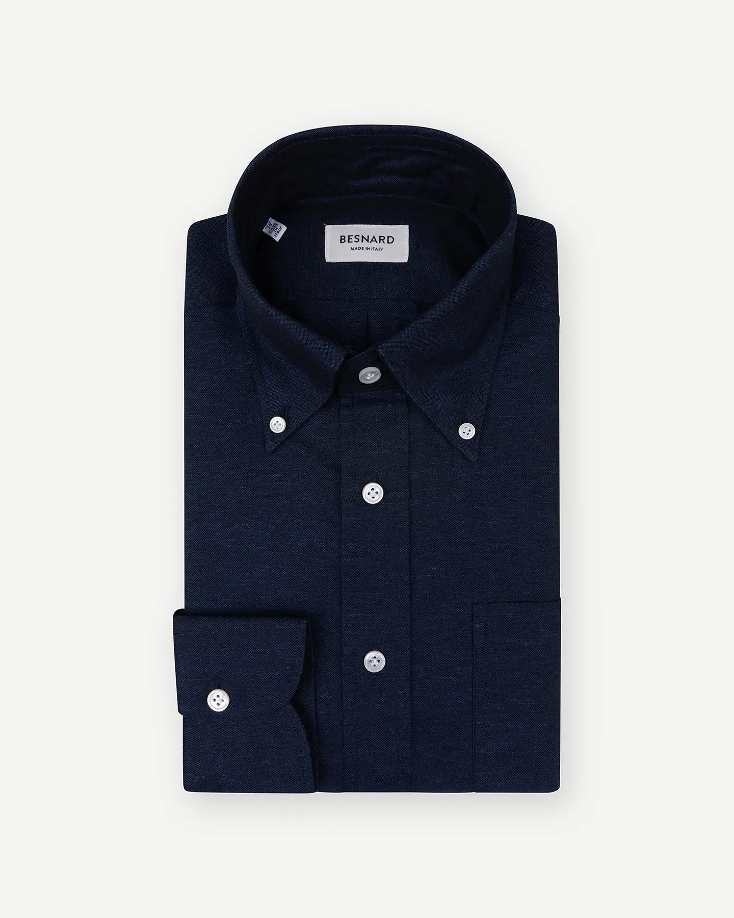 Navy Cotton Linen Button Down Shirt