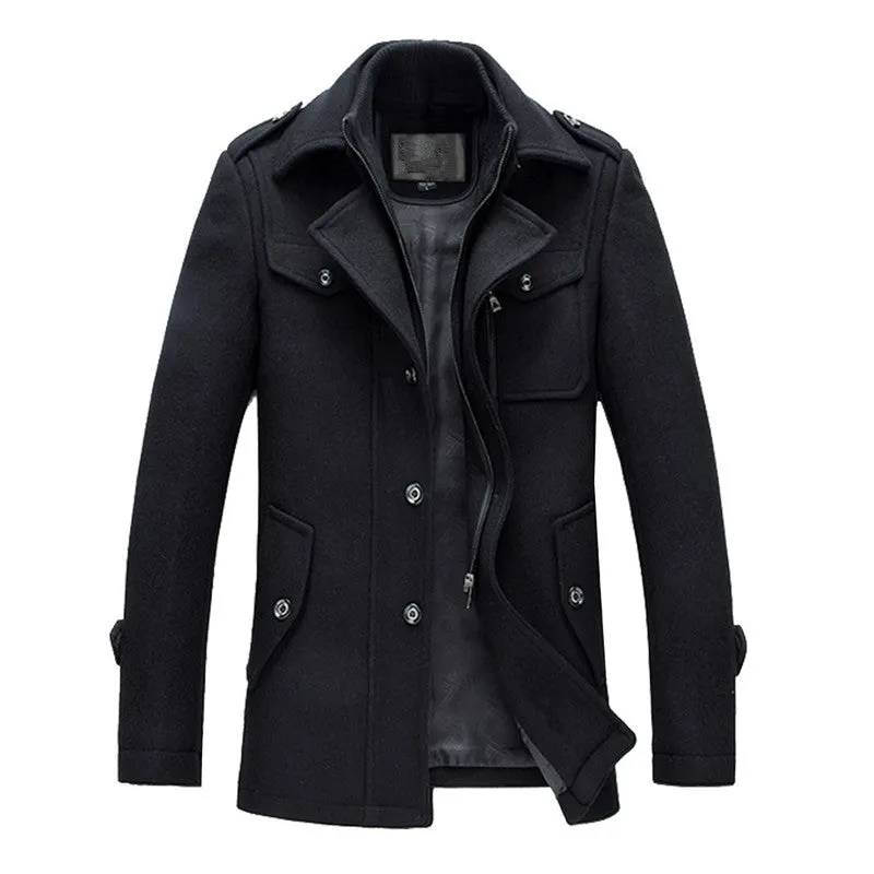 new arrival 2016 mens autumn and winter high quality basical wool blends jackets and coats single button  pea coat