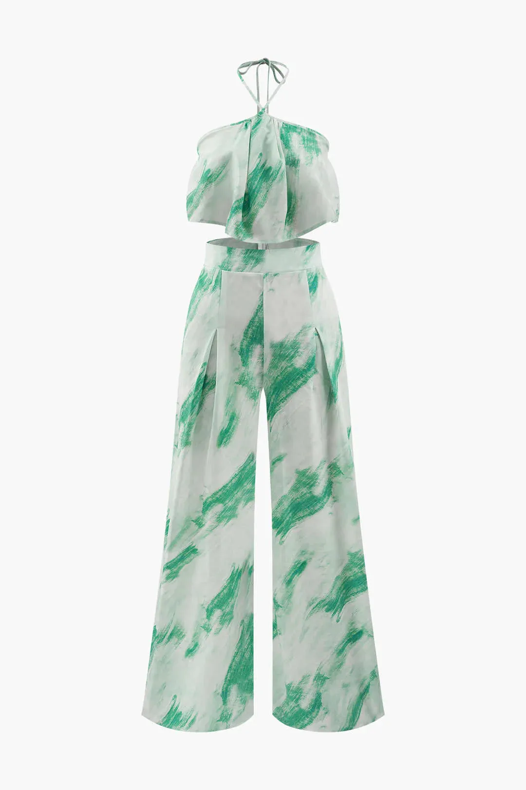 New Micas Tie Dye Halter Top And Pleated Wide Leg Pants Set Sz L! Retails $68 