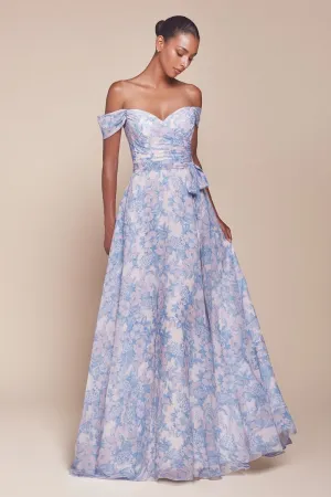 Off The Shoulder Floral Printed A-Line Dress (7441)