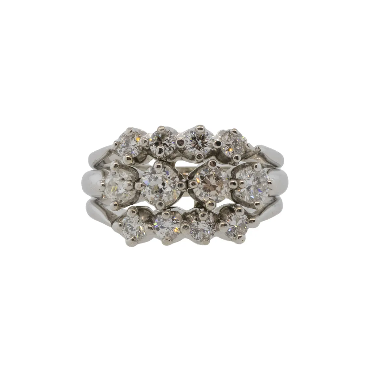 Old Mine and Modern Diamond Three Line Ring