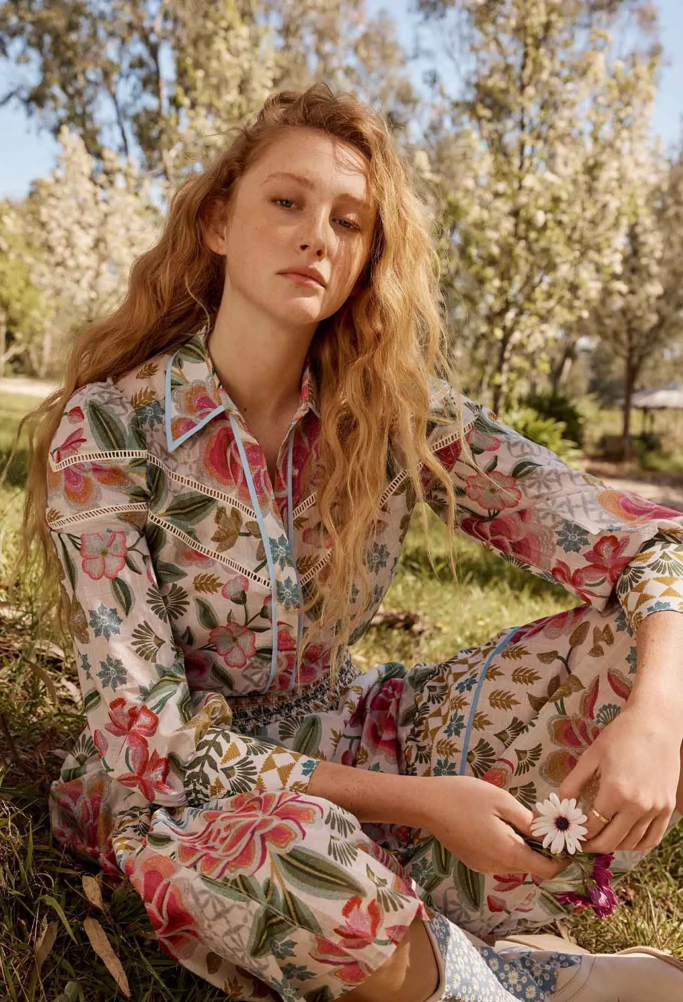 Once Was - Wren Lace Cotton Slub Shirt - Azalea Fields