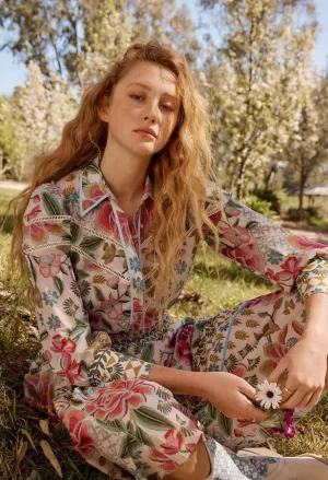 Once Was - Wren Lace Cotton Slub Shirt - Azalea Fields