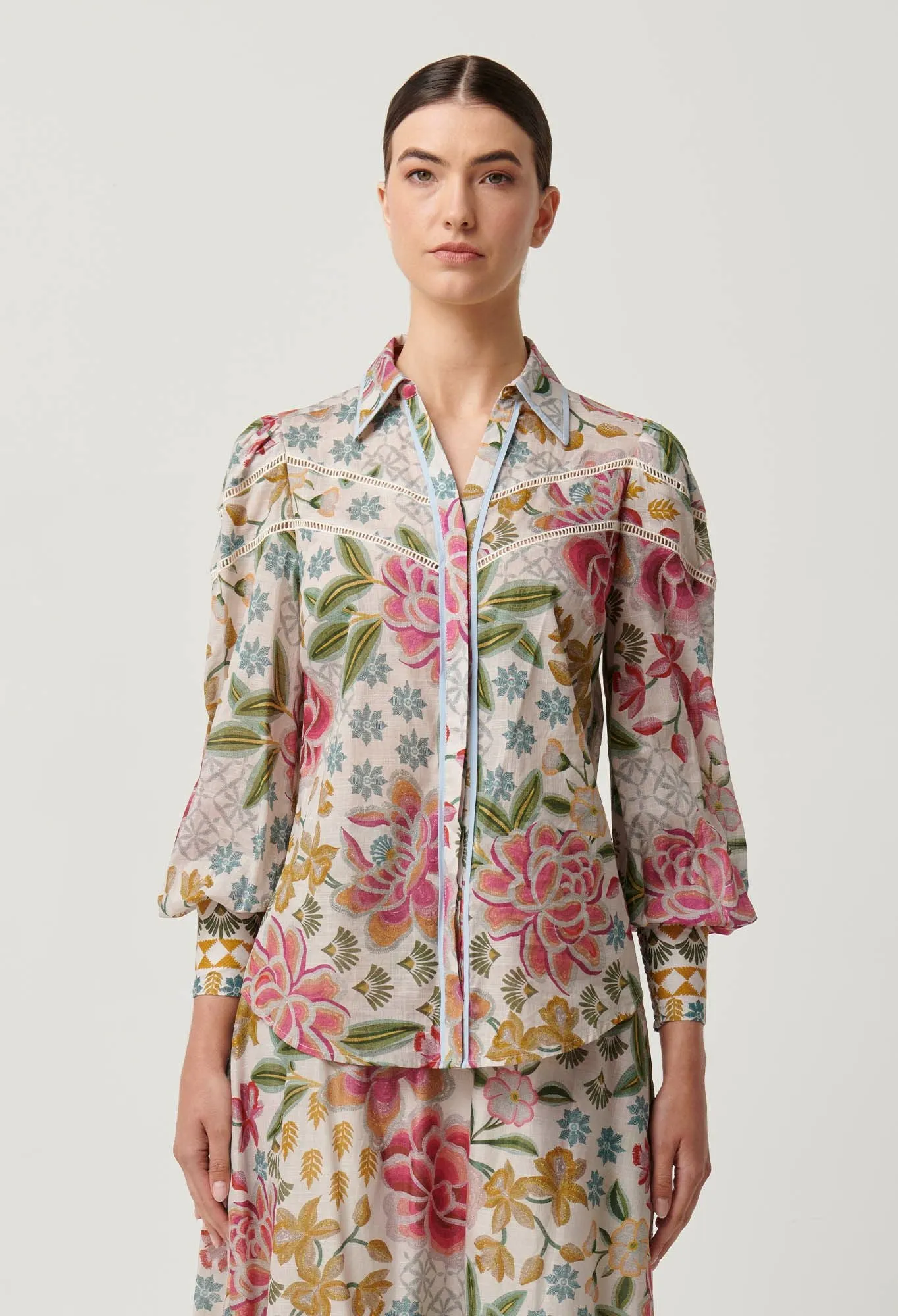 Once Was - Wren Lace Cotton Slub Shirt - Azalea Fields