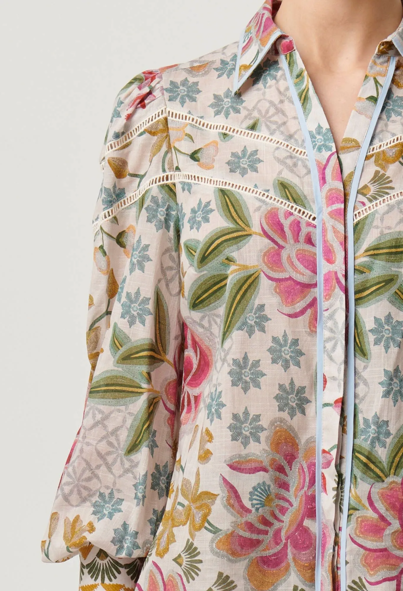 Once Was - Wren Lace Cotton Slub Shirt - Azalea Fields