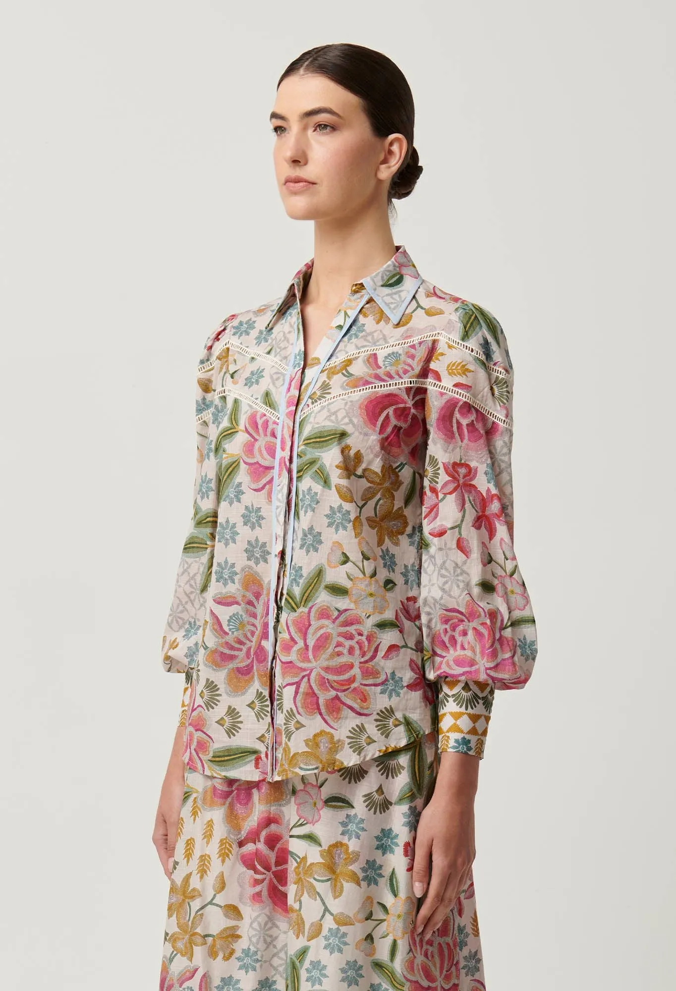 Once Was - Wren Lace Cotton Slub Shirt - Azalea Fields