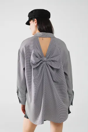 Oversize Gingham Shirt With Bow Detail in Black and White