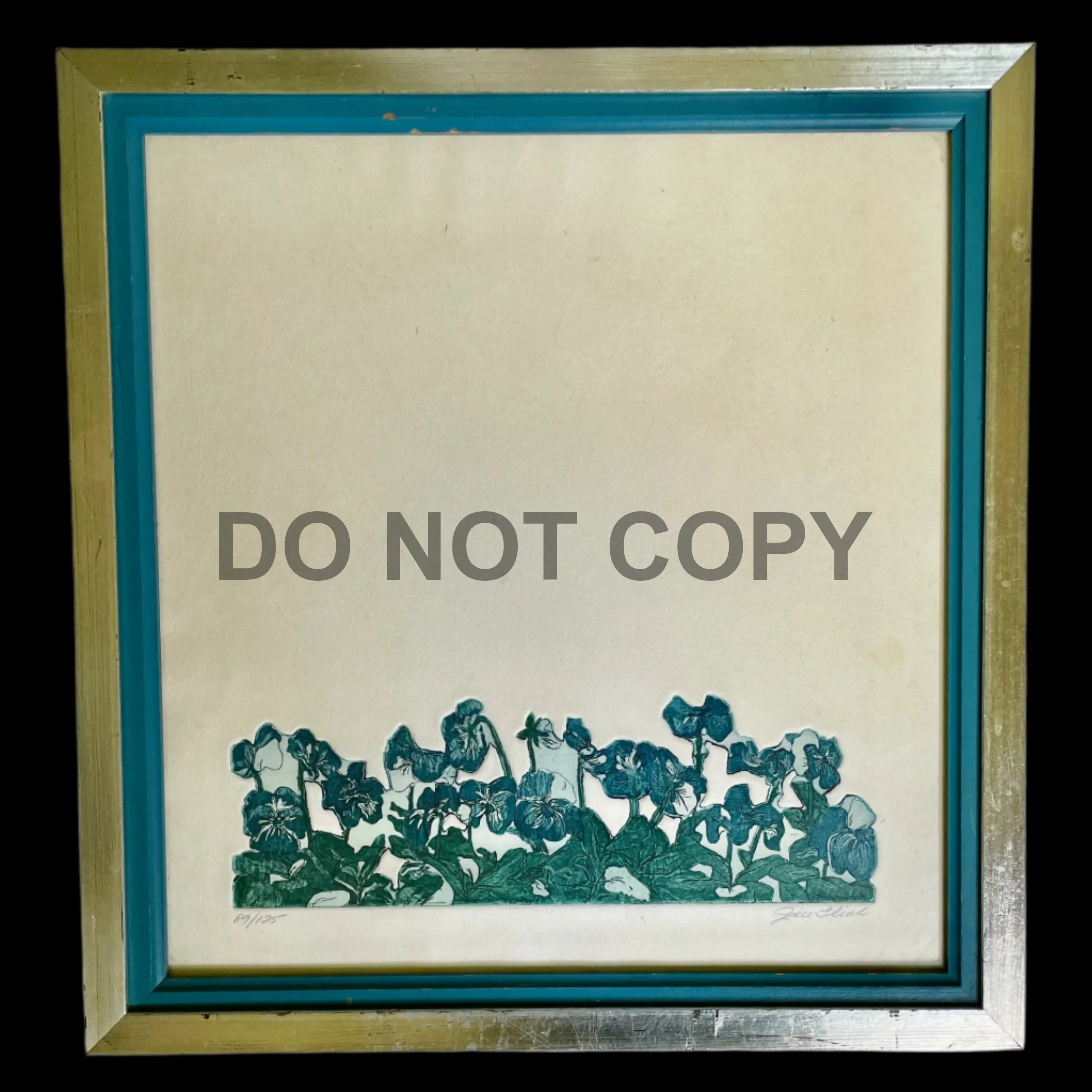 PANSIES - Antique Art Etching signed in pencil by Jill Flink,- Numbered (89/125) In Pencil Modern Pansies