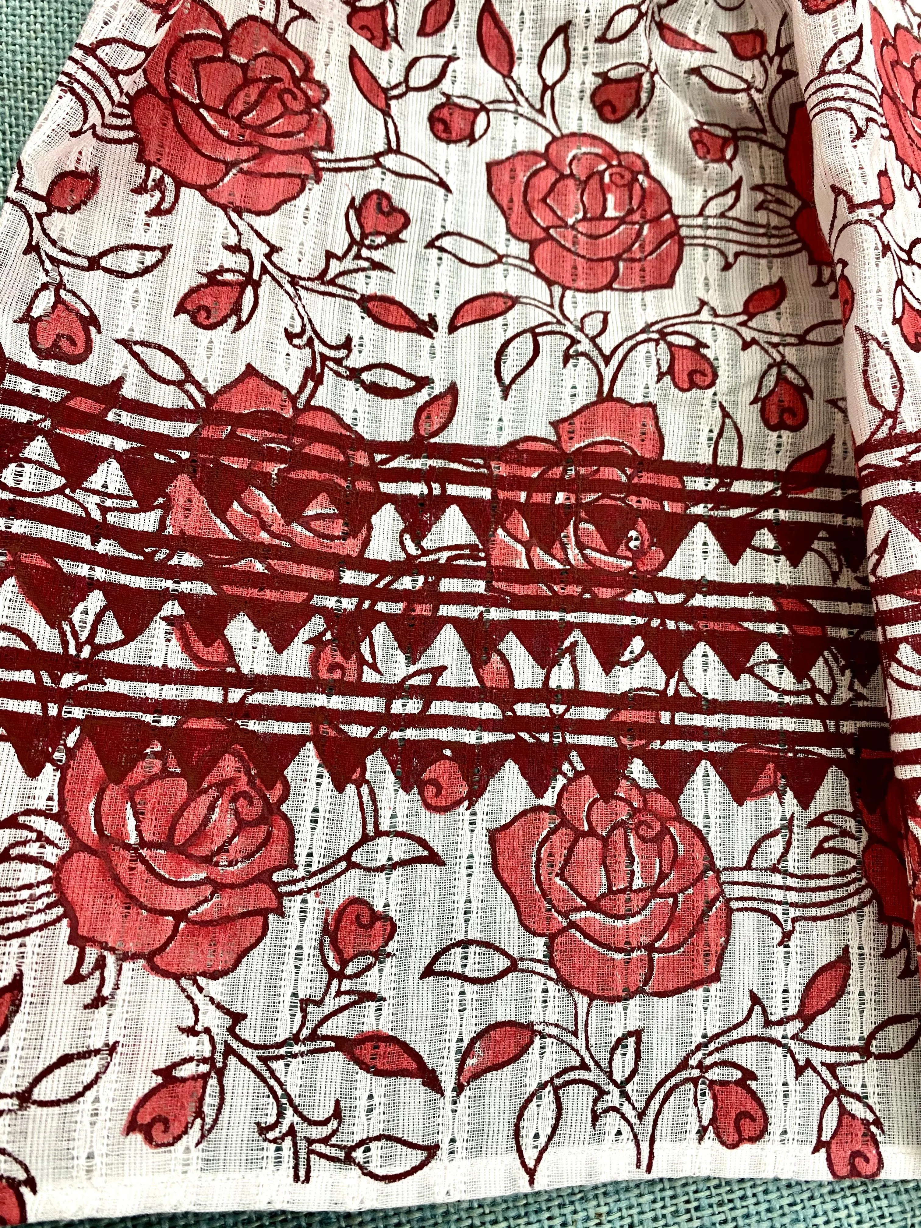 Peach Rose Bush Block Printed on Cotton Scarf