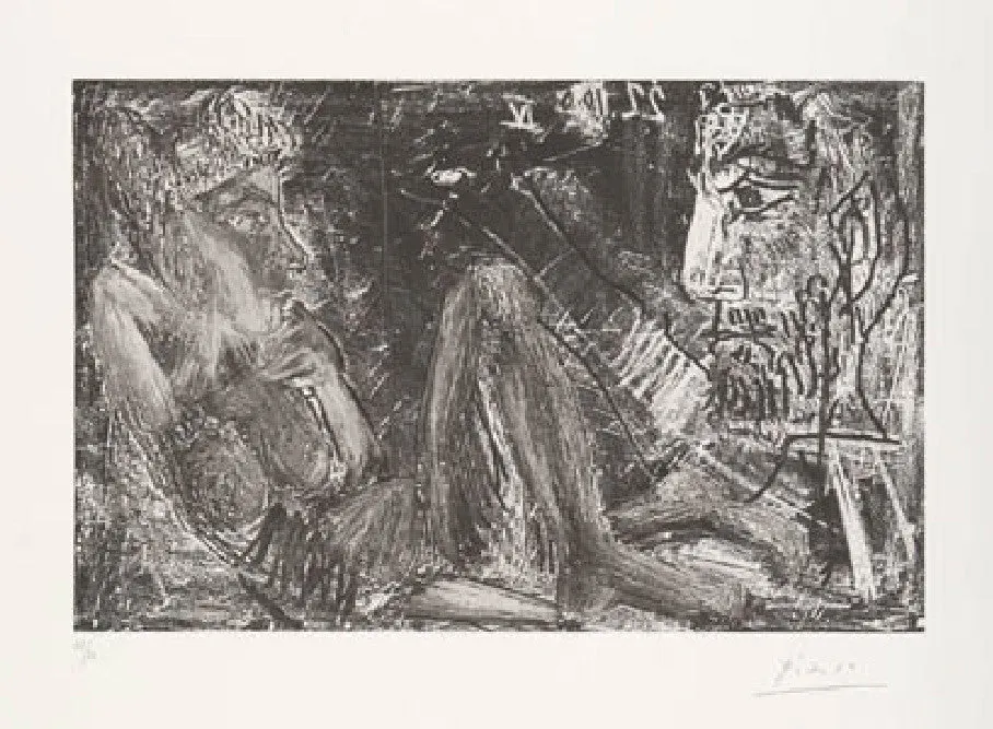 Peintre en demi-figure et modele au chignon (Homme et Femme)