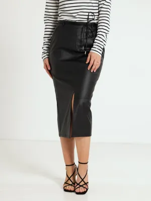 Pencil Skirt With Front Slit - Black