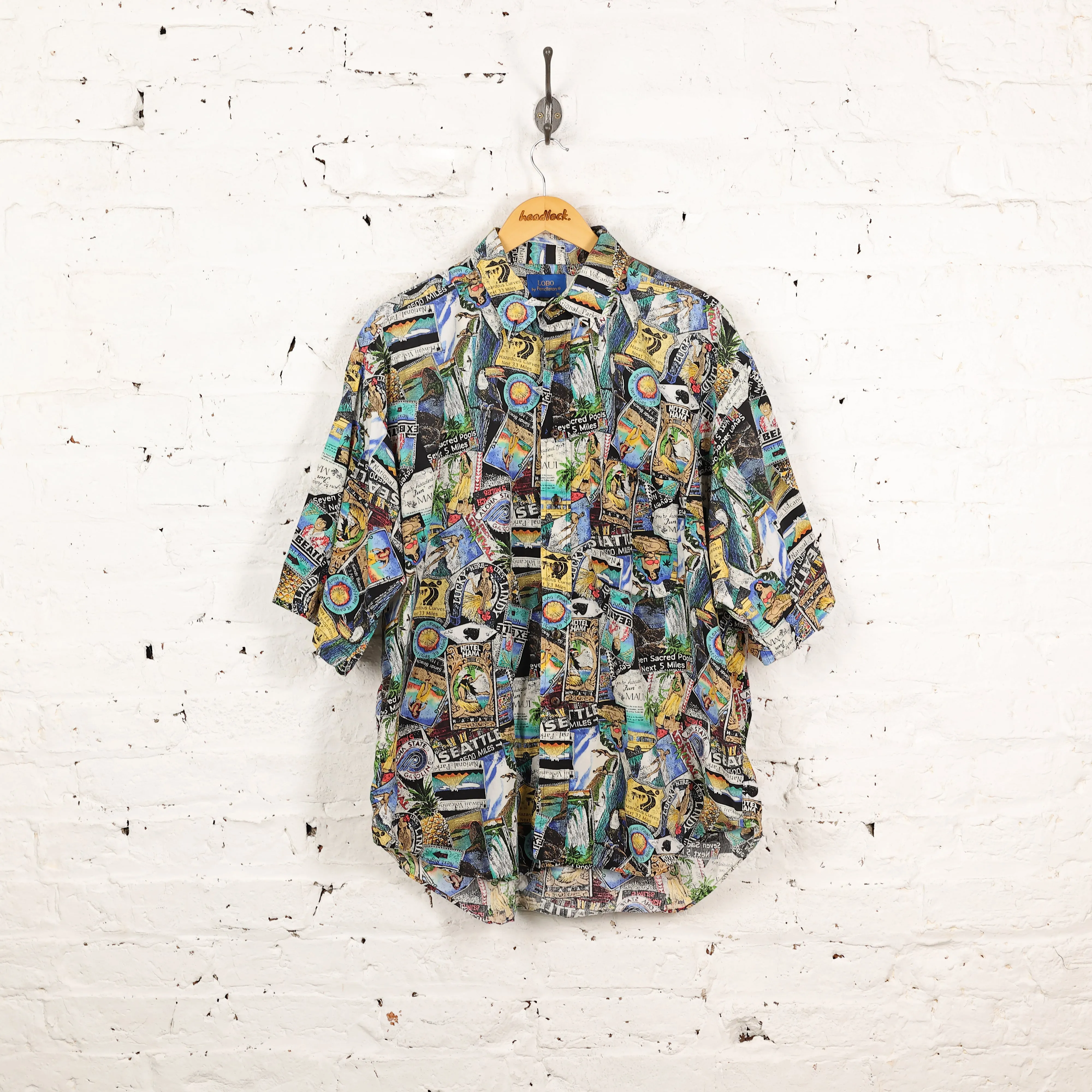 Pendleton Hawaiian Pattern Shirt - Black/Green - L