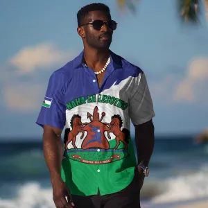 Personalised Afro Lesotho Hawaiian Shirt Coat Of Arms With Map - Grunge Style LT15