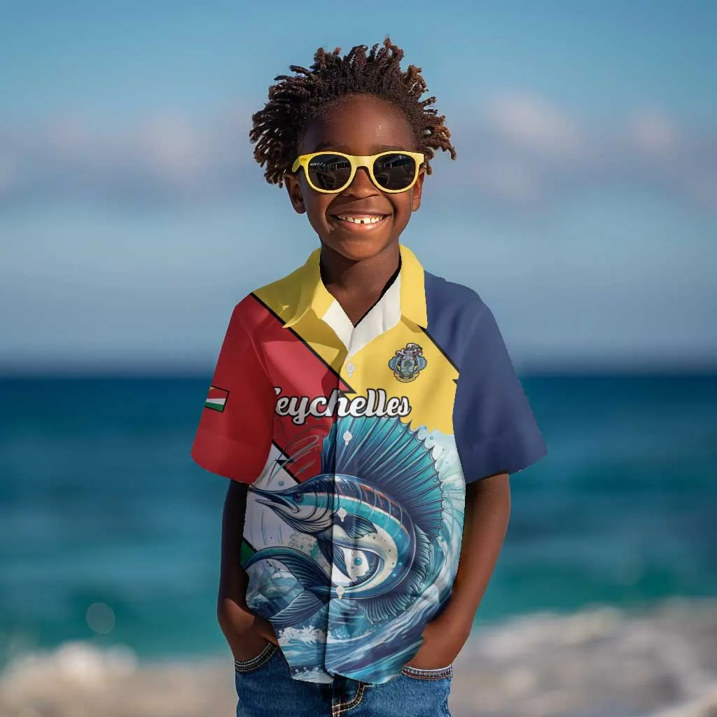 Personalised Afro Seychelles Kid Hawaiian Shirt Sailfish With Coat Of Arms LT15