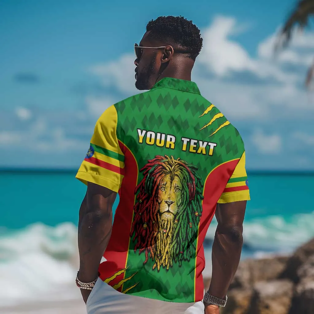 Personalised Ethiopia Hawaiian Shirt Men's Dreadlock Rasta Lion Headphones LT14