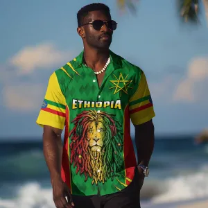 Personalised Ethiopia Hawaiian Shirt Men's Dreadlock Rasta Lion Headphones LT14