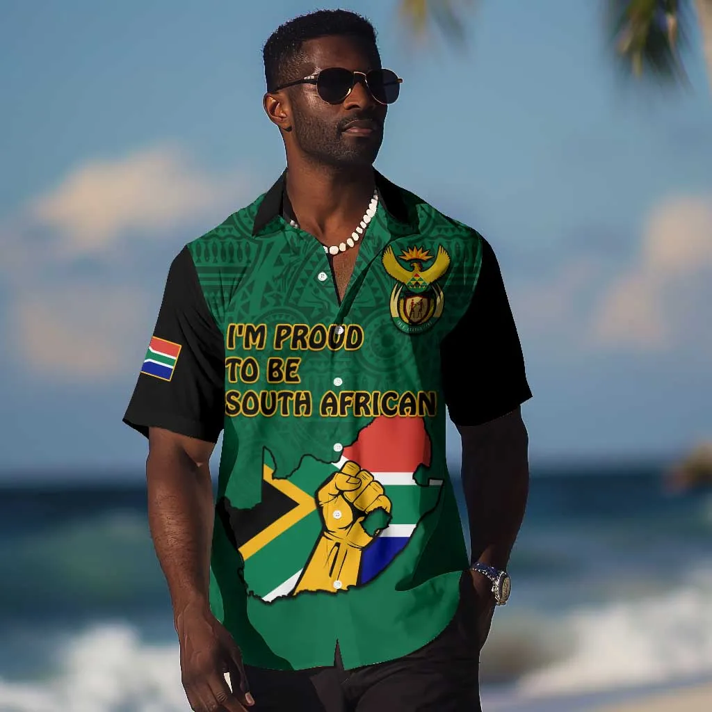 Personalised South Africa Hawaiian Shirt African Pattern Happy Freedom Day Green Version LT14