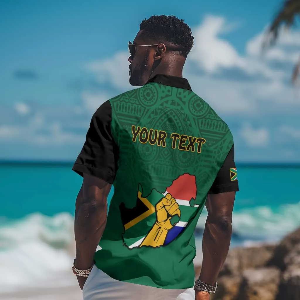 Personalised South Africa Hawaiian Shirt African Pattern Happy Freedom Day Green Version LT14