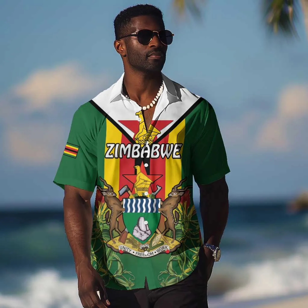 Personalised Zimbabwe Independence Day Hawaiian Shirt Coat Of Arms Fire Lilies LT15