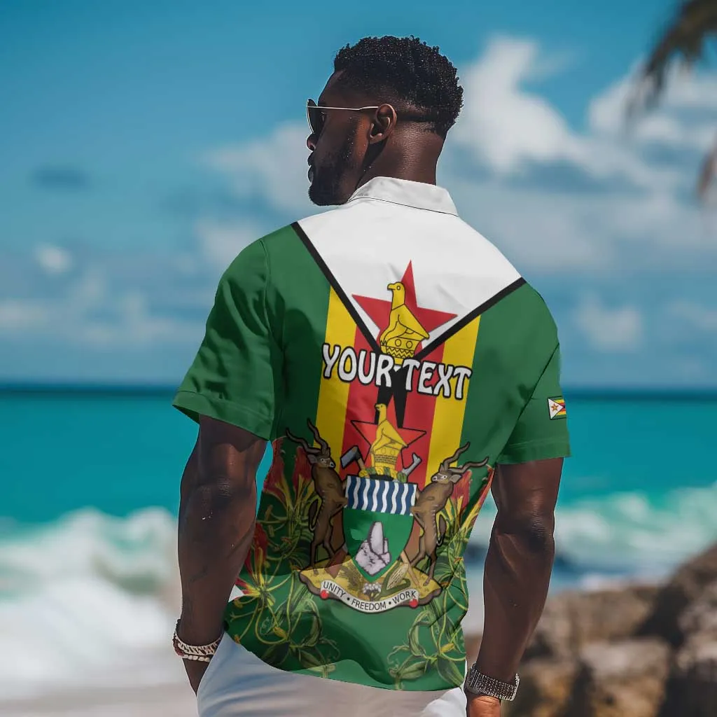 Personalised Zimbabwe Independence Day Hawaiian Shirt Coat Of Arms Fire Lilies LT15
