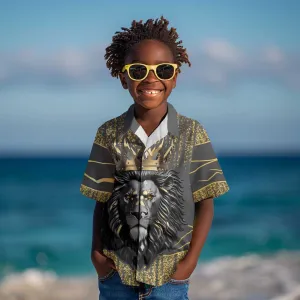 Personalized Black and Gold Lion Africa Kid Hawaiian Shirt DT03