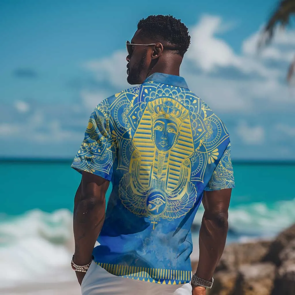 Personalized Egyptian Pharaoh Hawaiian Shirt with Mandala and Eye of Horus in Blue DT02