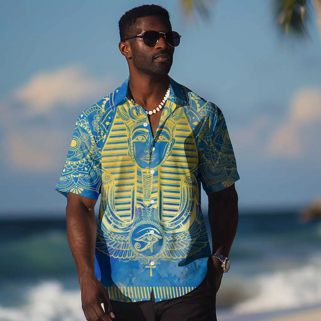 Personalized Egyptian Pharaoh Hawaiian Shirt with Mandala and Eye of Horus in Blue DT02