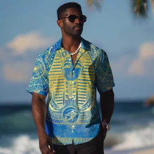 Personalized Egyptian Pharaoh Hawaiian Shirt with Mandala and Eye of Horus in Blue DT02