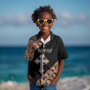 Personalized Ethiopia Kid Hawaiian Shirt Ethiopian Orthodox Church Angel Black Color LT15