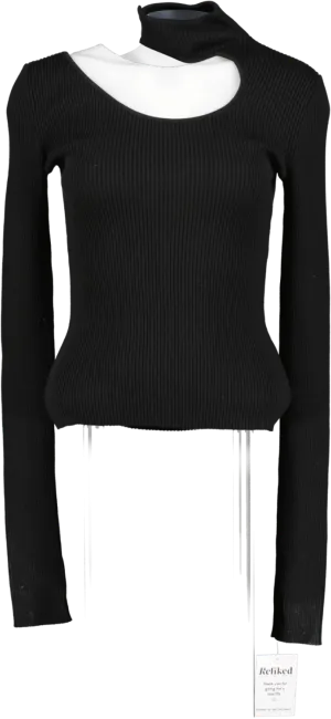 Petar Petrov Black Fitz Cutout Ribbed Silk Top UK S