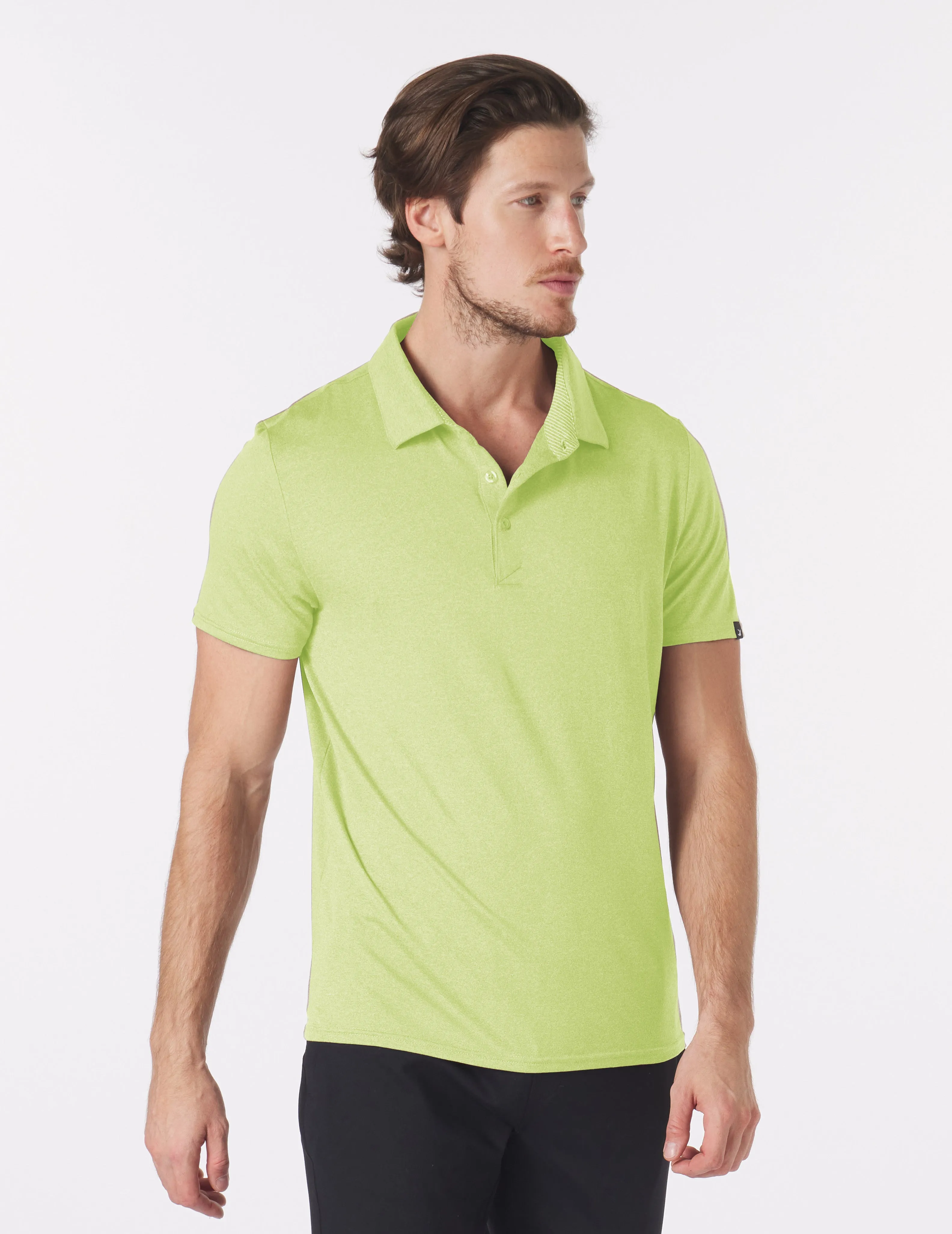 Pin Seeker Polo: Honey Dew Heather with Honey Dew/White Stripe Contrast