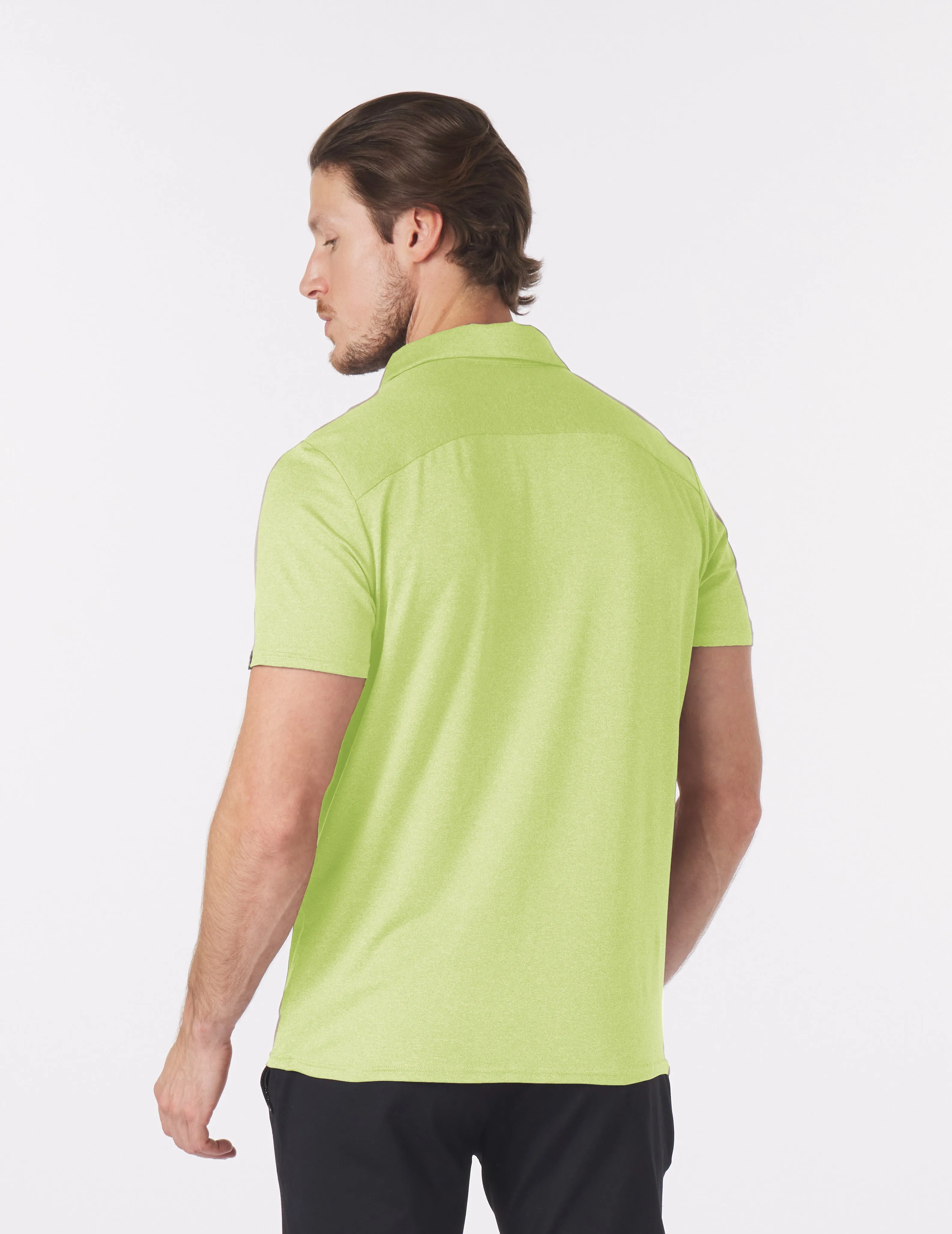 Pin Seeker Polo: Honey Dew Heather with Honey Dew/White Stripe Contrast