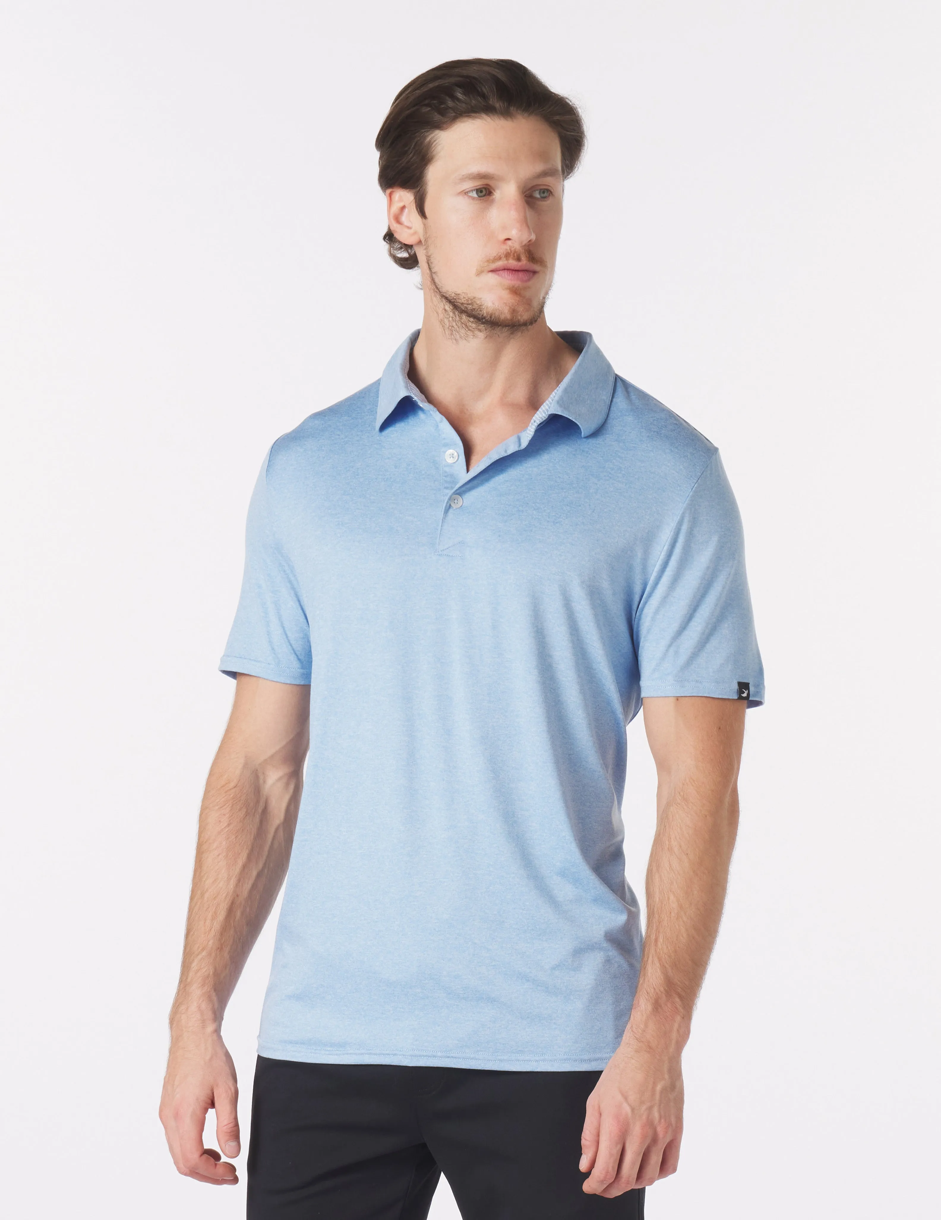Pin Seeker Polo: Hydrangea Heather with Hydrangea/White Stripe Contrast