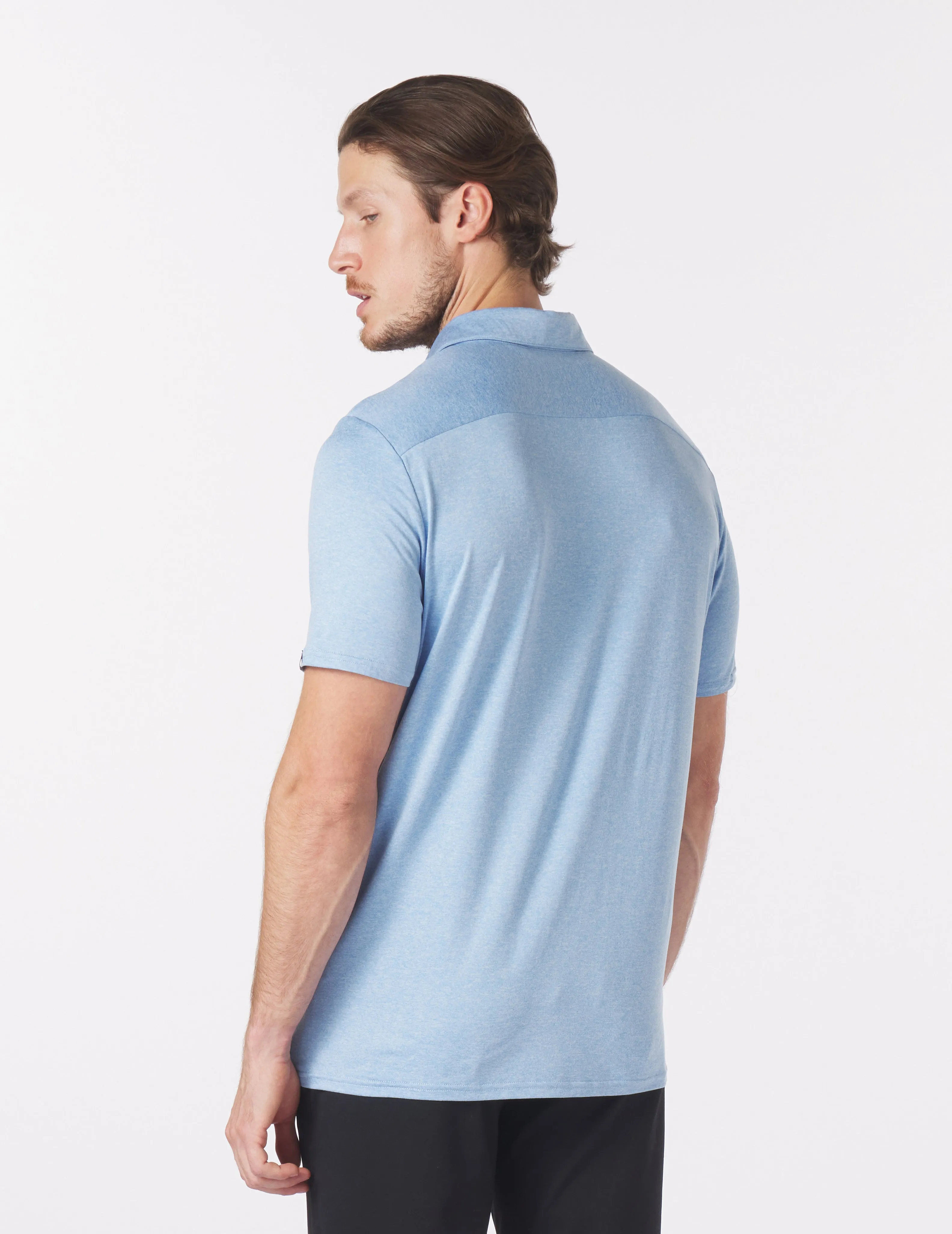 Pin Seeker Polo: Hydrangea Heather with Hydrangea/White Stripe Contrast