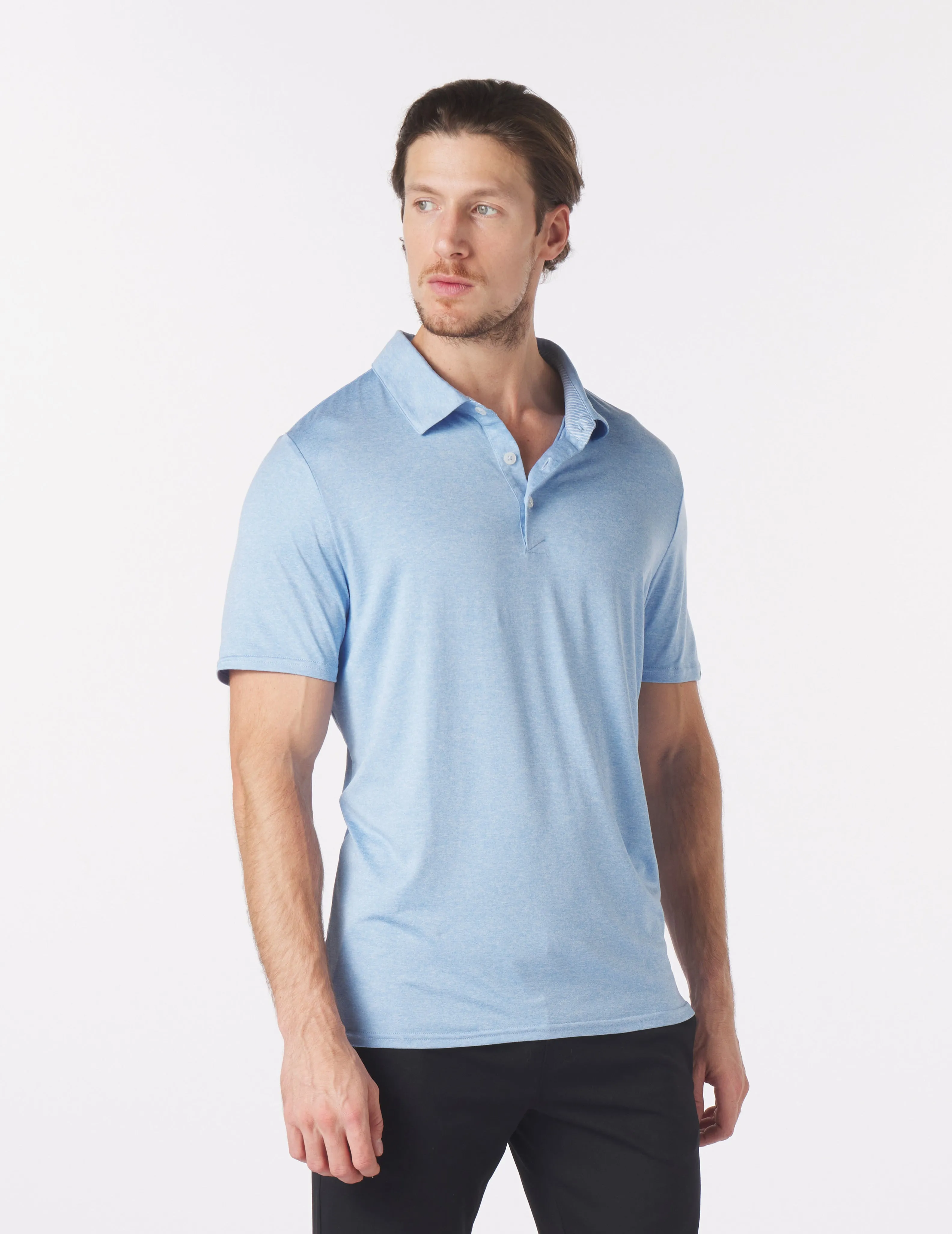 Pin Seeker Polo: Hydrangea Heather with Hydrangea/White Stripe Contrast
