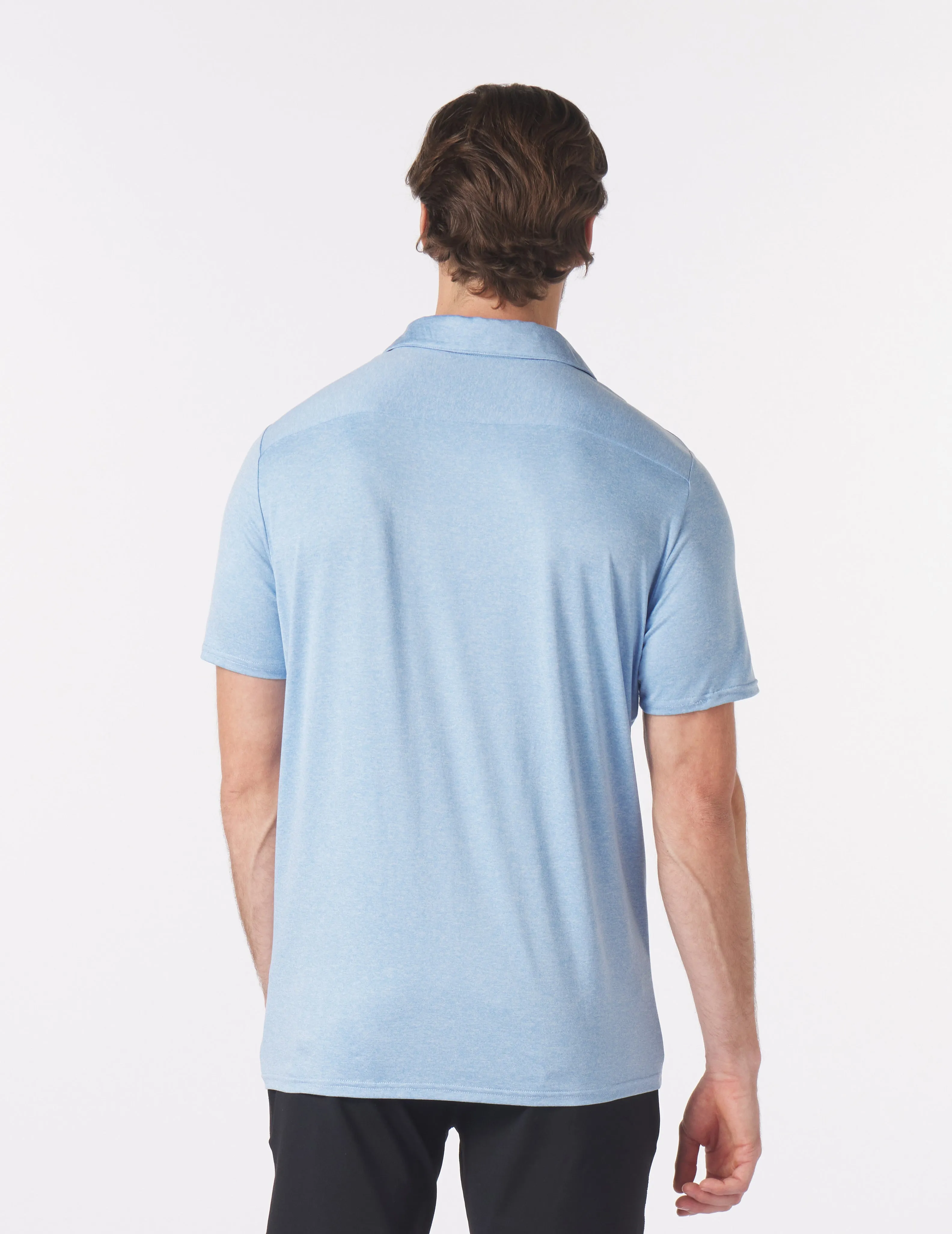 Pin Seeker Polo: Hydrangea Heather with Hydrangea/White Stripe Contrast