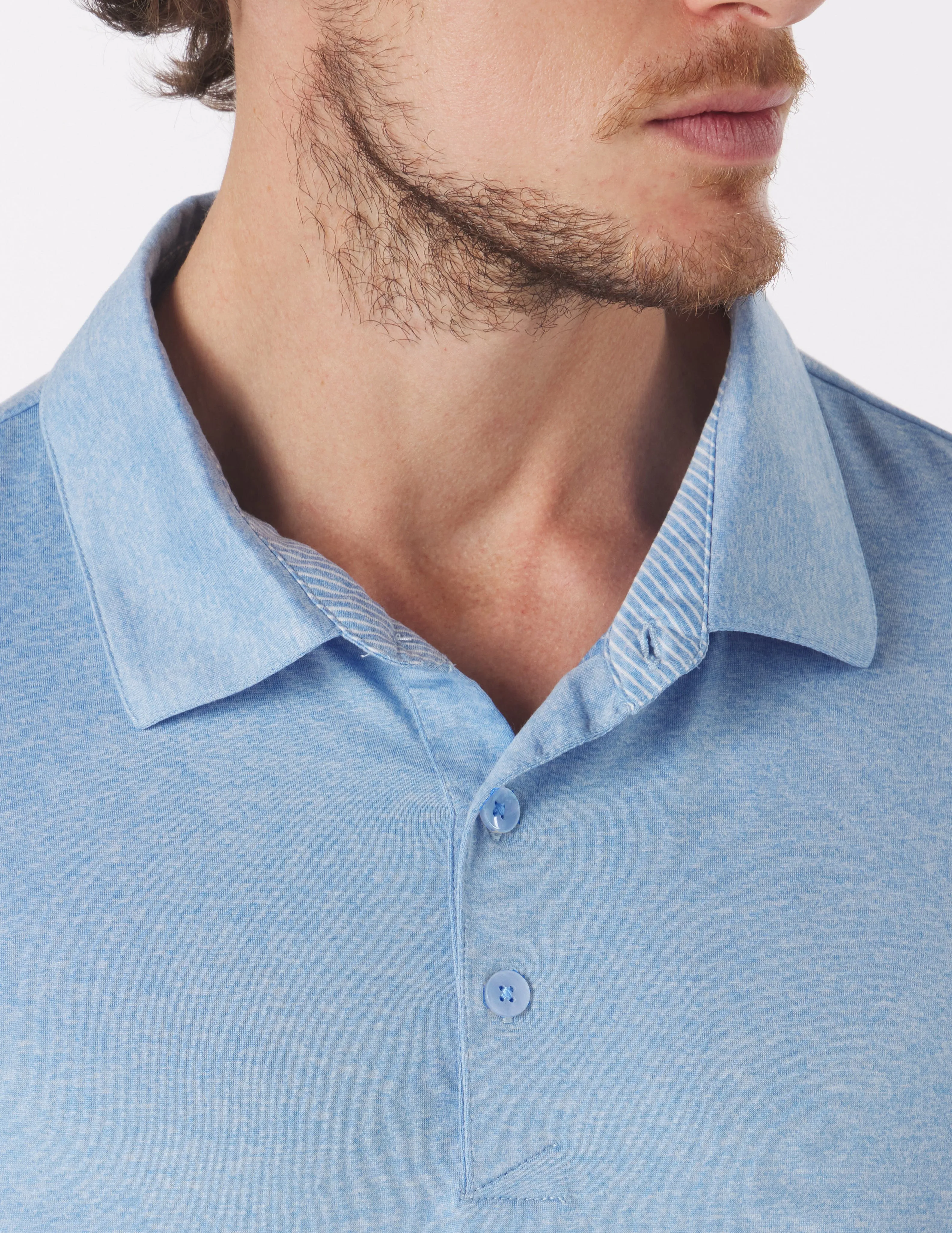 Pin Seeker Polo: Hydrangea Heather with Hydrangea/White Stripe Contrast