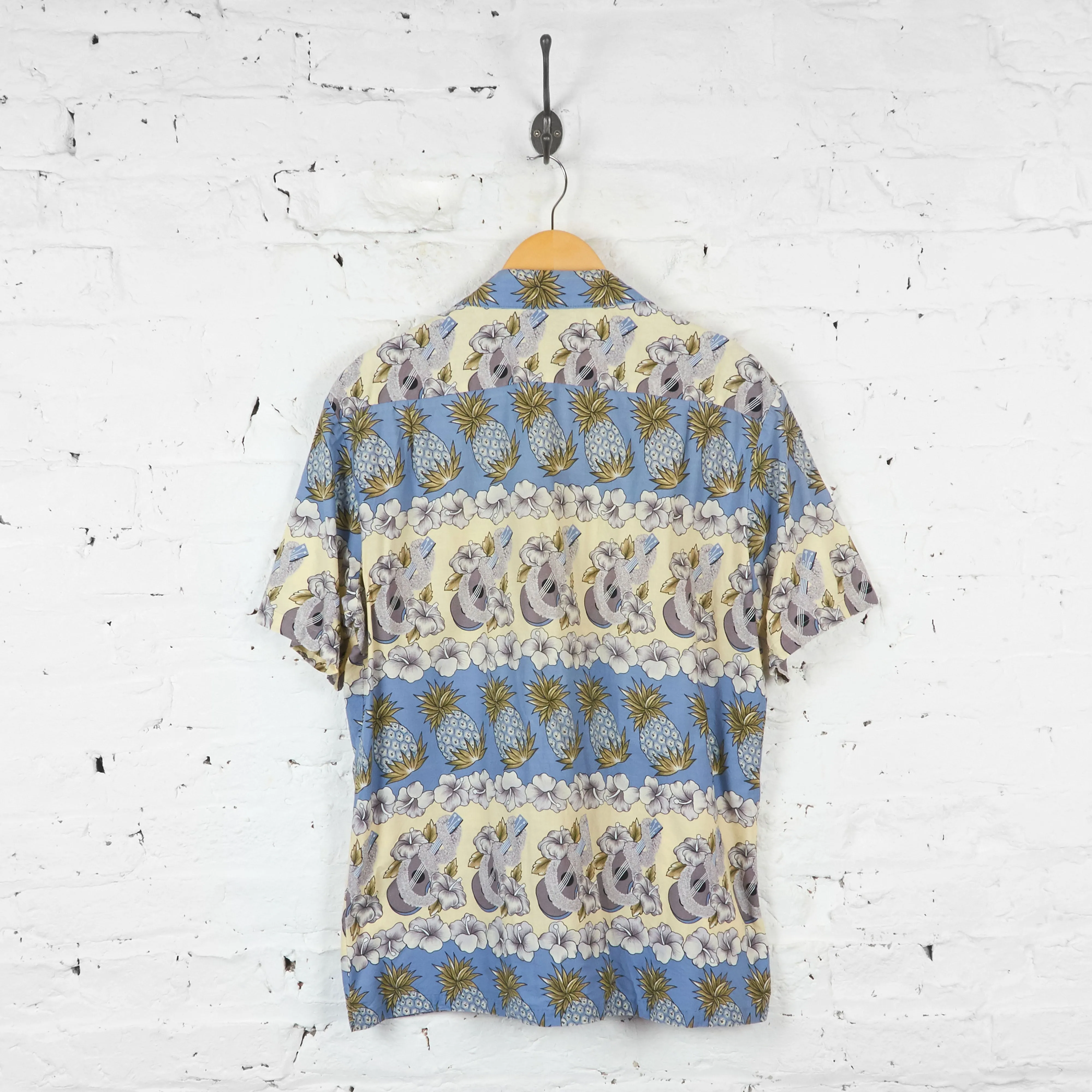 Pineapples Ukulele Hawaiian Shirt - Blue/Beige - L