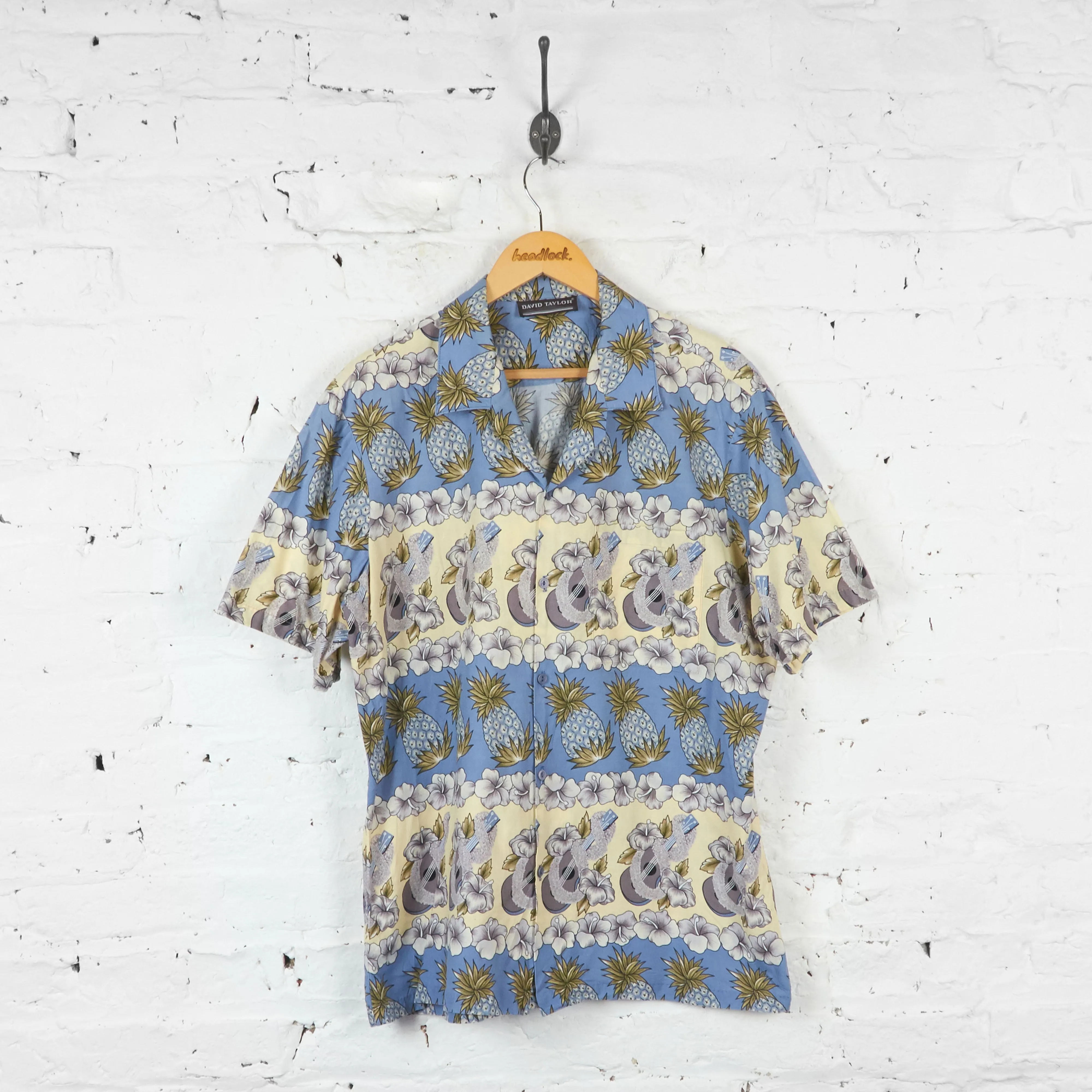 Pineapples Ukulele Hawaiian Shirt - Blue/Beige - L